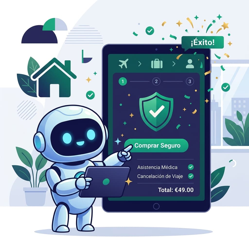Robô mostrando venda de seguro viagem no sistema